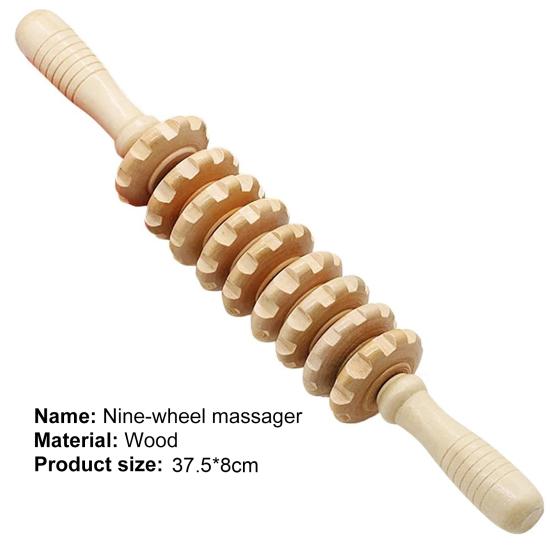 Skin-friendly Fascia Massager Anti-slip Handle Wood Grooved Gear Multifunctional Smooth Roller Massager for Home