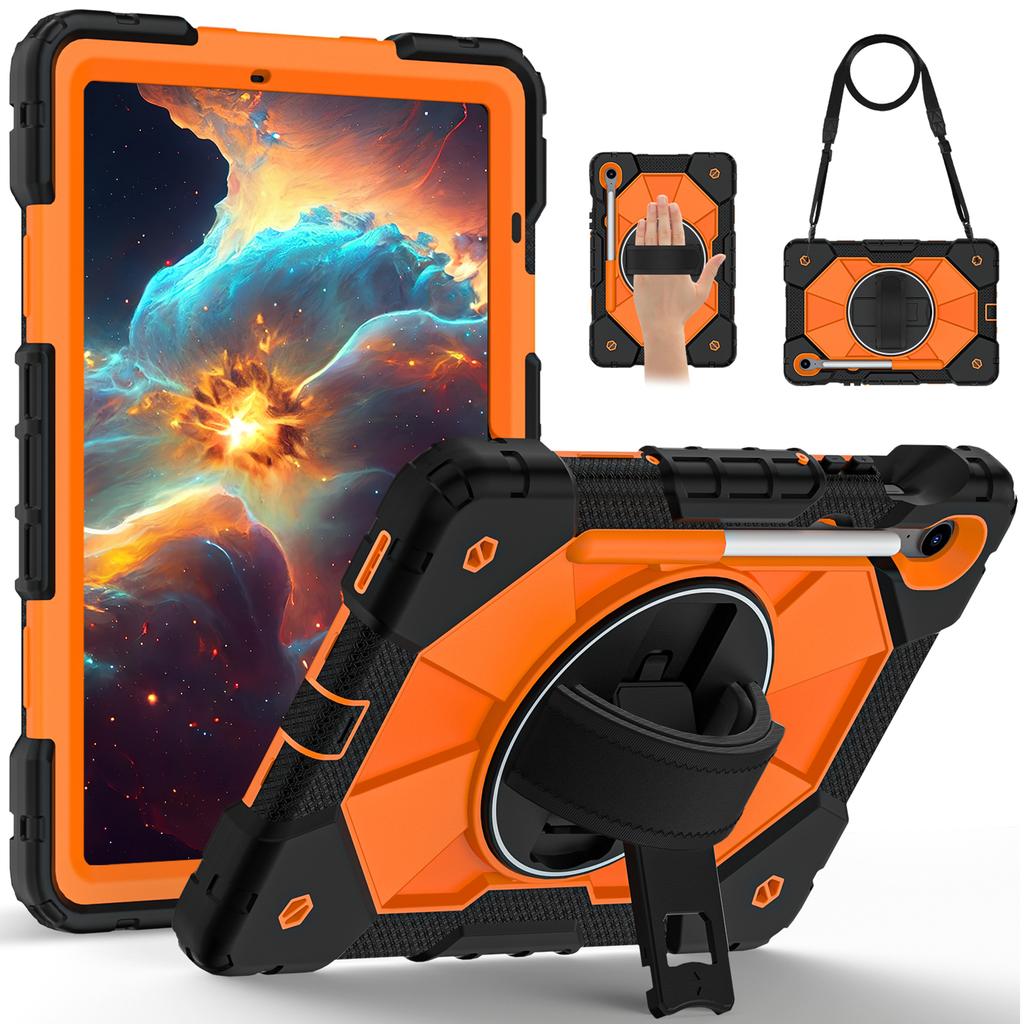 For Samsung Galaxy Tab S10 FE/S9 FE/S9 Case Silicone+PC Kickstand Tablet Cover with Handy Strap