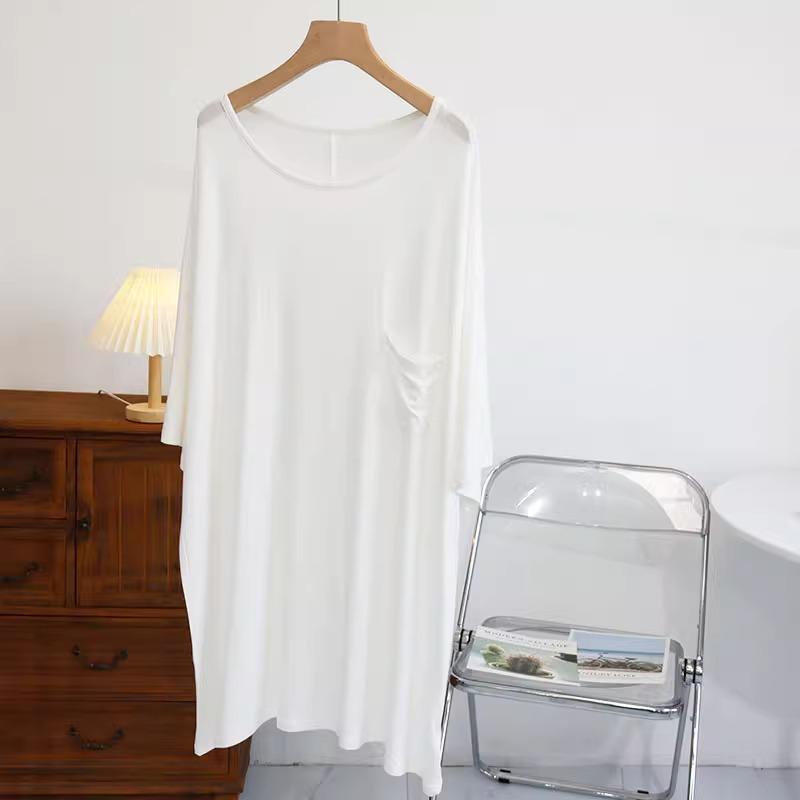 

Женское летнее платье модал большого размера: Свободный крой, Большой круглый вырез, Ночная сорочка средней длины, Стиль для беременных XXL