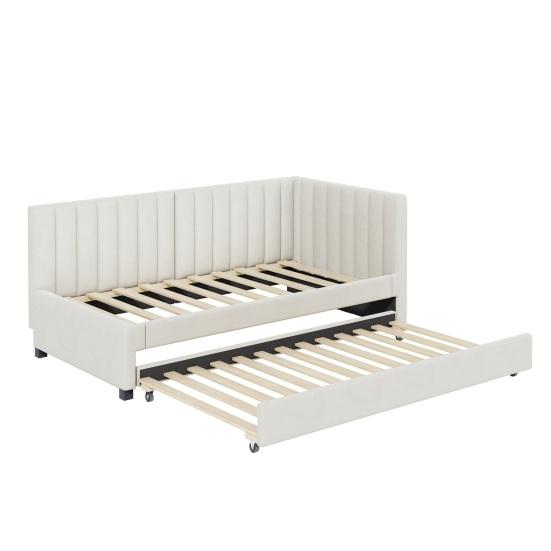 Guest Bed Upholstered 90x200cm, Pull-Out Sofa Bed, Multifunctional with Slatted Pillow Frame, Youth Beds Children Beds, Velvet Fabric Gray Double