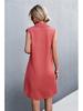Robe d'été 2026 en coton et lin, col en V, boutonnée, sans manches, fendue