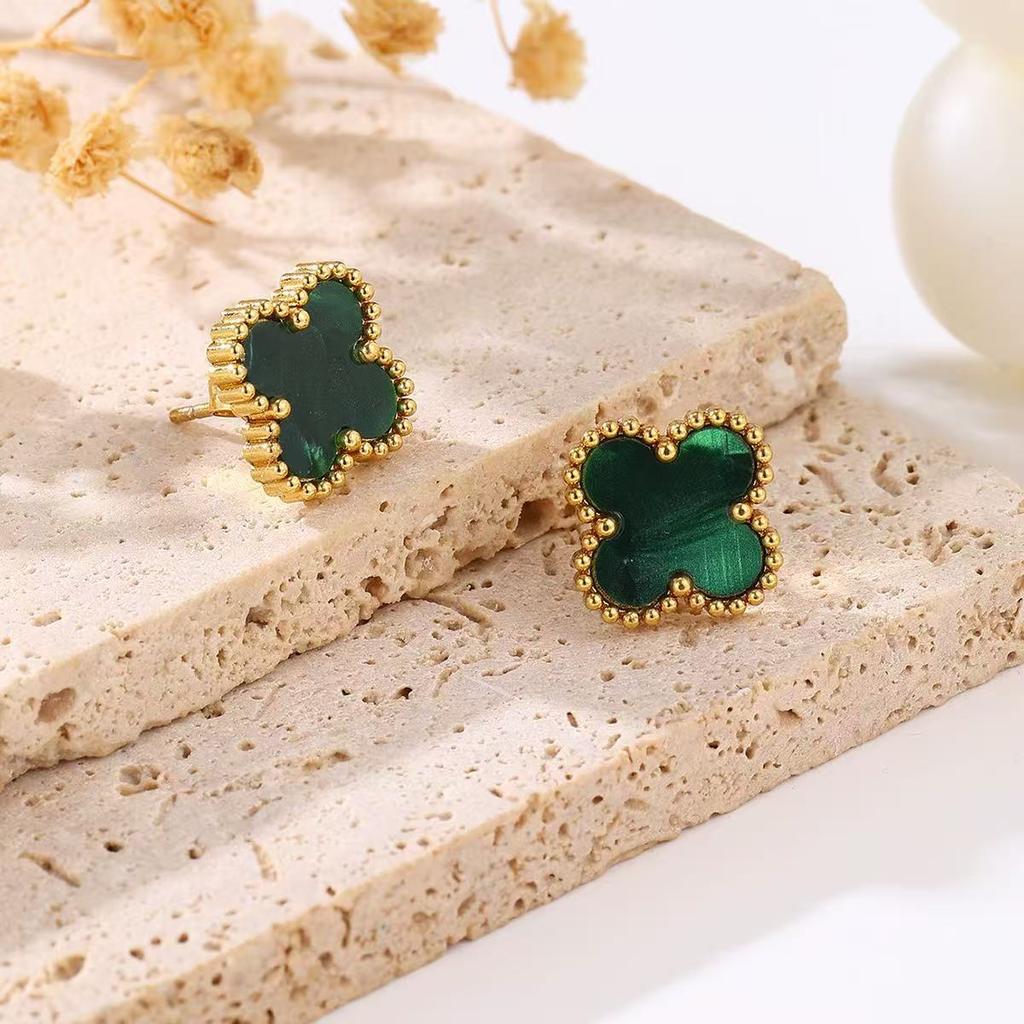 13MM titanium steel non fading clover earrings, high-grade titanium steel 18k earring accessories