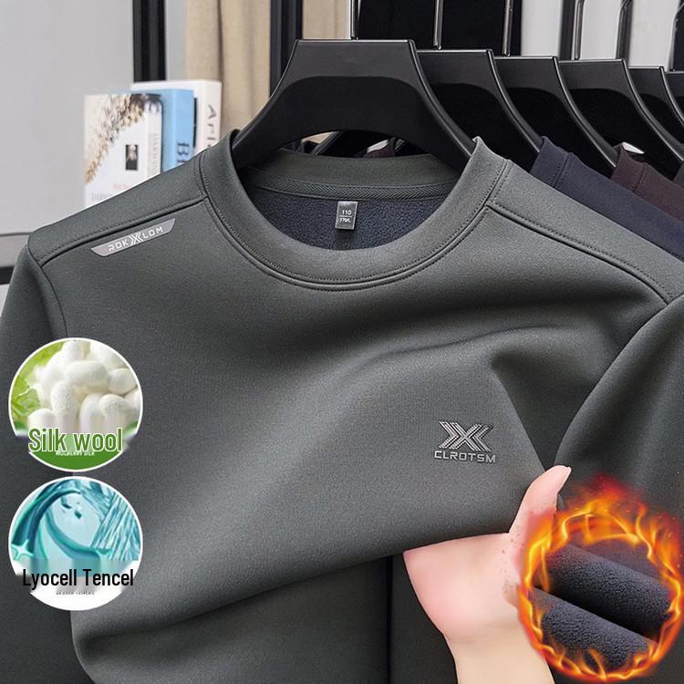 

Men s Fleece-Lined Crewneck Sweatshirt - Warm, Casual Long-Sleeve Autumn/Winter Base Layer Top XXXXL сірий колір/зелений