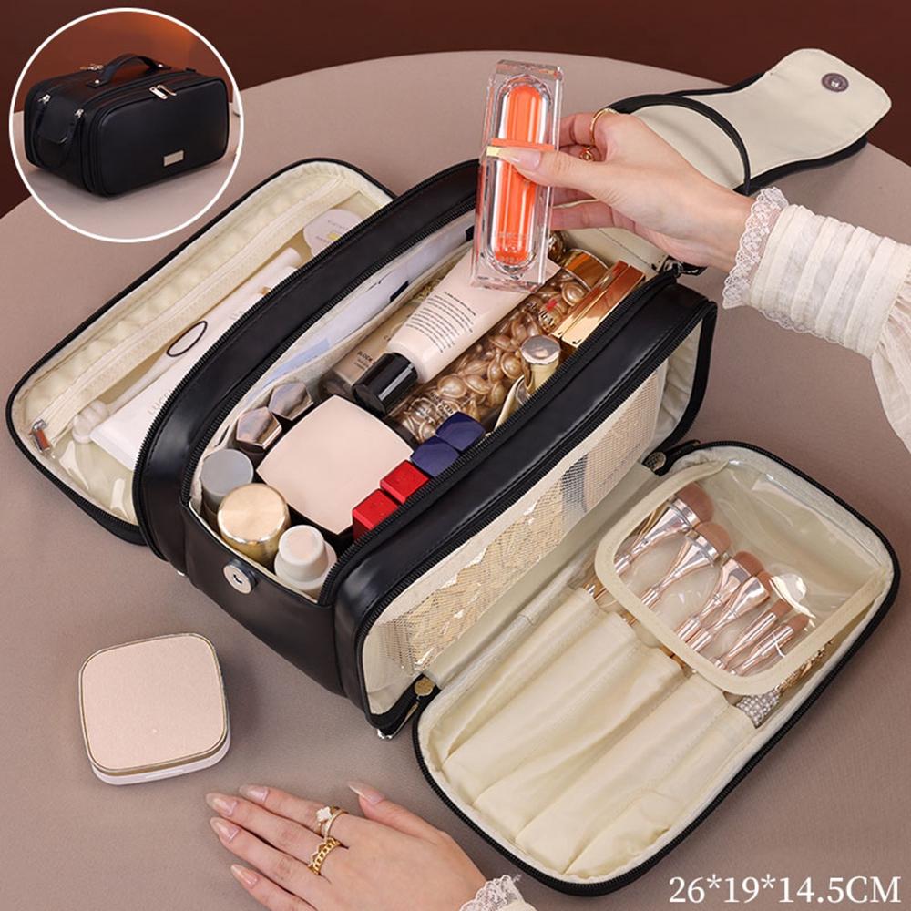 

8099 Large Capacity Cosmetic Bag Portable Travel Makeup Organizer with Mesh Pockets Water-Resistant
