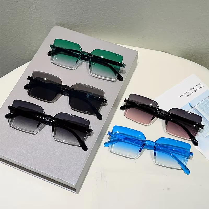 Non-polarized Fashion Vintage Square Rimless Sunglasses Men Women Gradient Outdoor Casual Party Gathering Eyeglasses