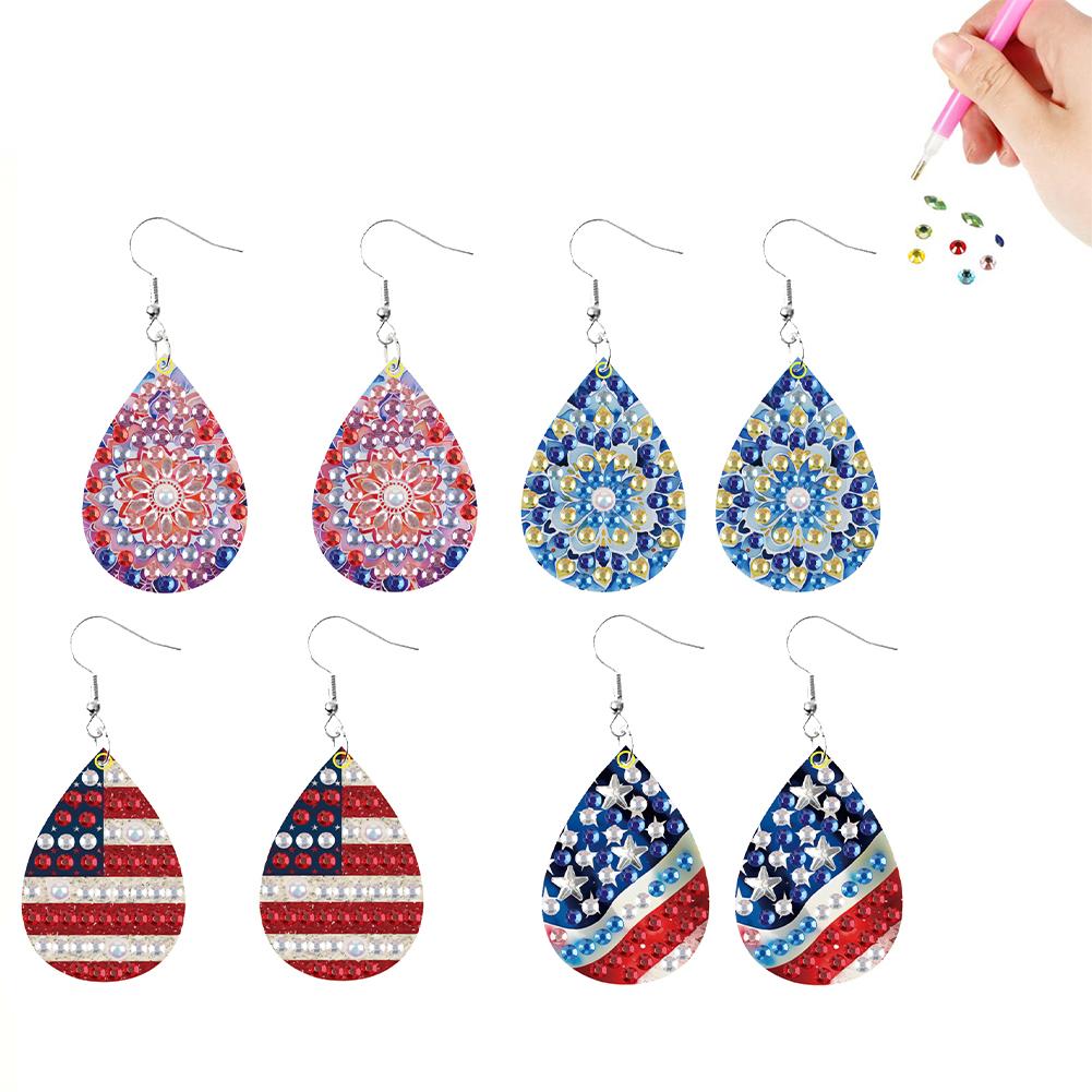4 Pairs Double Sided Fashion Pattern Diamond Painting DIY Earring Making Kit Holiday Diamond Art Earrings Women Girls Tool Kit