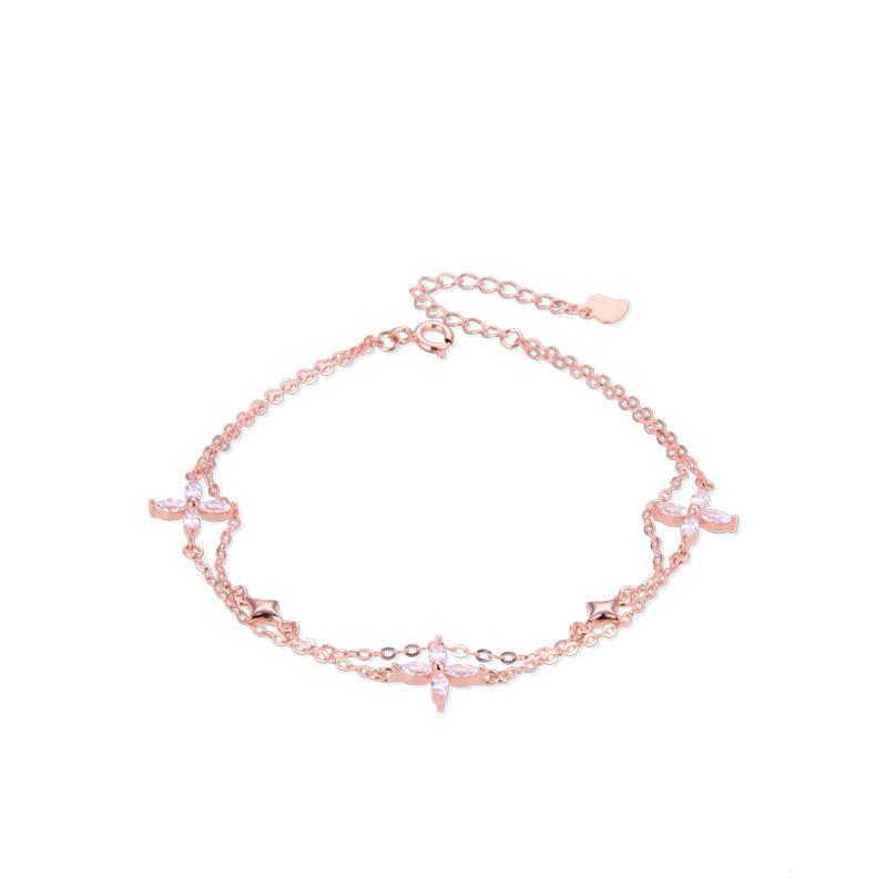 Lindon Kvinner Zirkon 925 Sterling Sølv Smykker Geometrisk Perlekjede Link Armbånd Mote Fin bryllupsgave til kjæresten