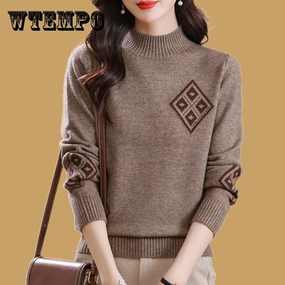 Winter Loose Long Sleeved Pullover Knitted Base Sweater, Fashionable Top, Stylish and Versatile Semi High Neck Sweater