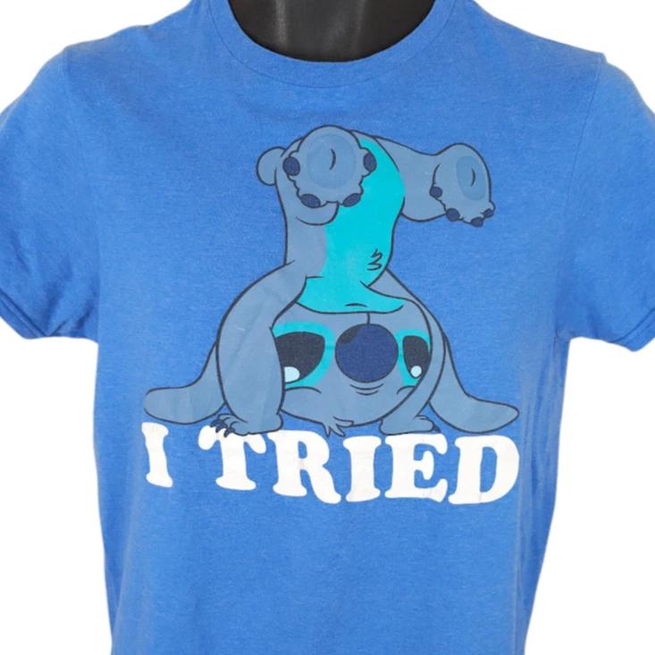

Lilo & Stitch 100% Cotton T-shirt Mens Tees Top Mens Size Small Blue I Tried Walt Disney S