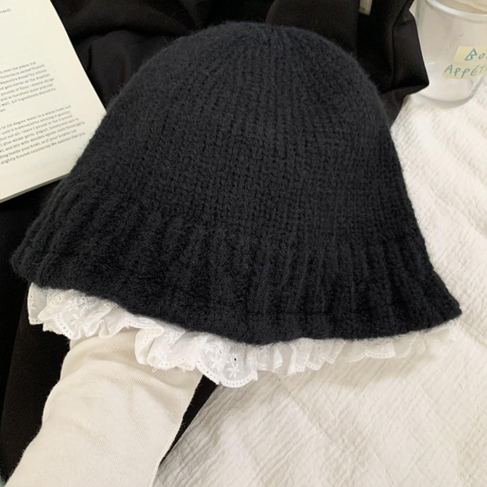 Solid Color Knitted Fisherman Hat Yarn Beanie Hat Sweet Women Bucket Hat  Women