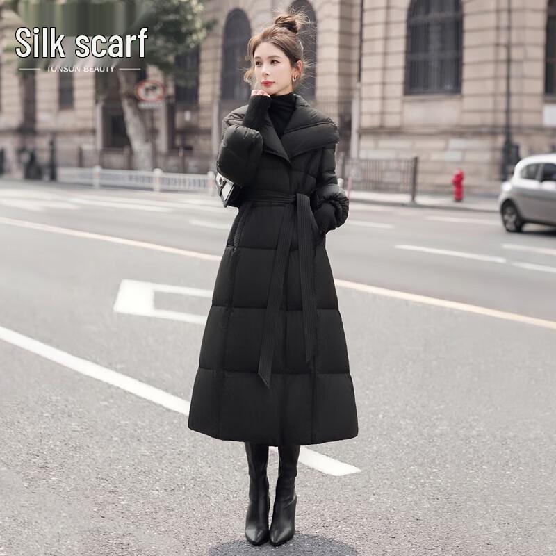 Siboshe Women s 90% Down Belted Long Coat L