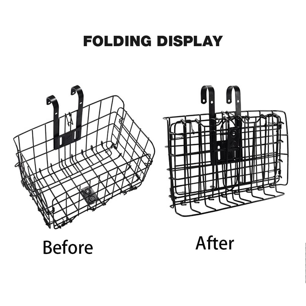Metal Wire Ebike Basket Rust Proof Quick Release Frame Basket Non-Slip Fold-Up Bike Cargo Rack for Outdoor Cycling Travel Basket
