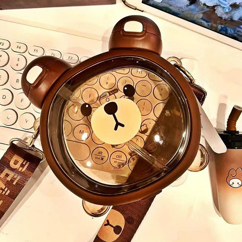 750ML Cute Bear Kettle Straw Water Cup Summer Straw Bottle Plastic Straw Drinking Cup Ka-waii Children Water Cup For School