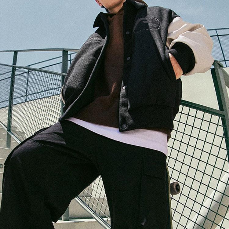 Li-Ning CF Surging Series Player Color Block Letter Print Polo Loose Jacket Unisex Jacket Black AJMT241-1