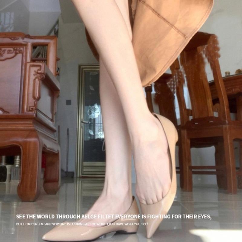 New Spring and Autumn Nude Inner Height Increase Pointed Flat Shoes Women's Shallow Mouth Shoes Versatile Commuter Shoes