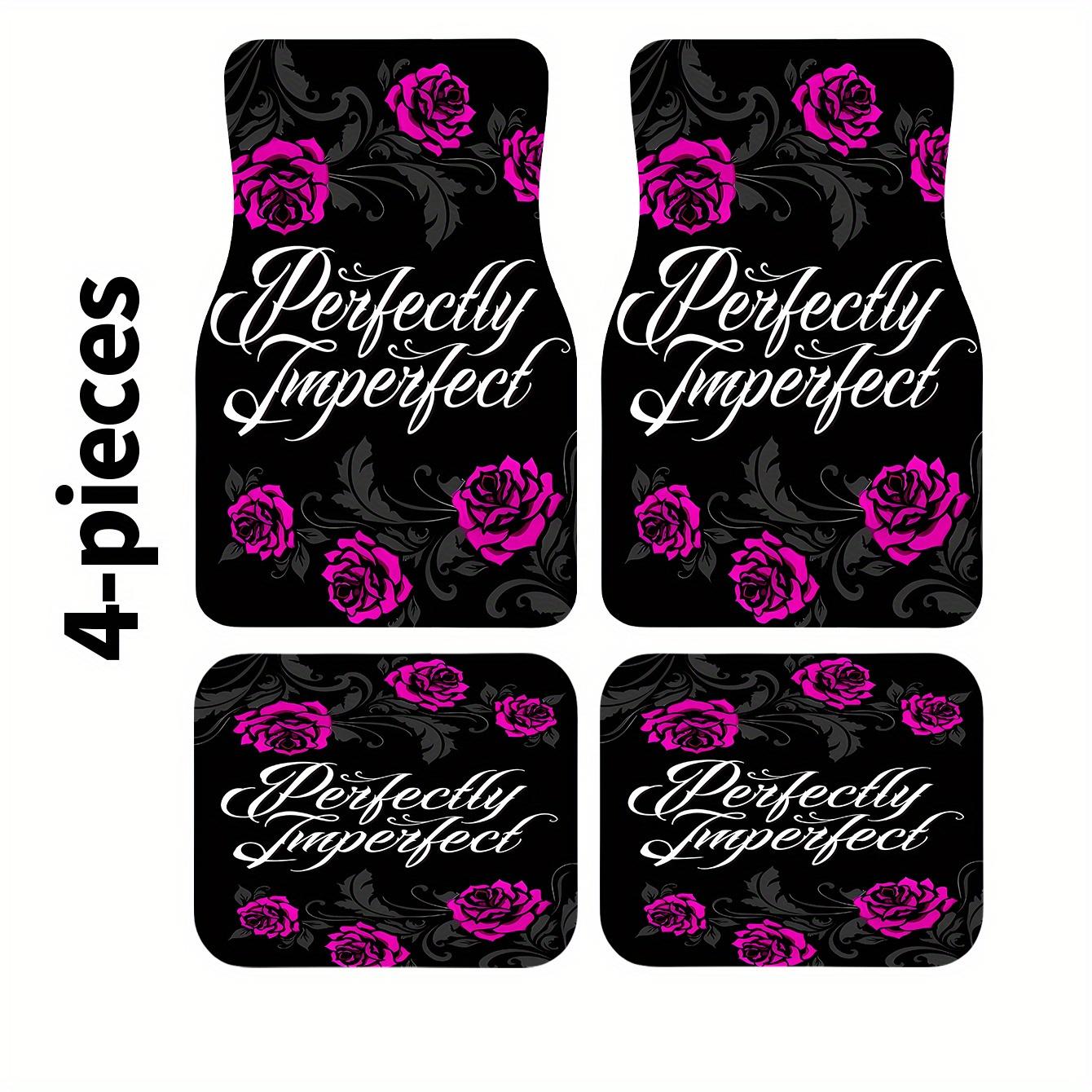 4pcs Luxury Car Floor Mats Compatible For All-Season Pink/White/Purple/Black - Gothic & Rose Design Imperfection Is Perfection 4pc