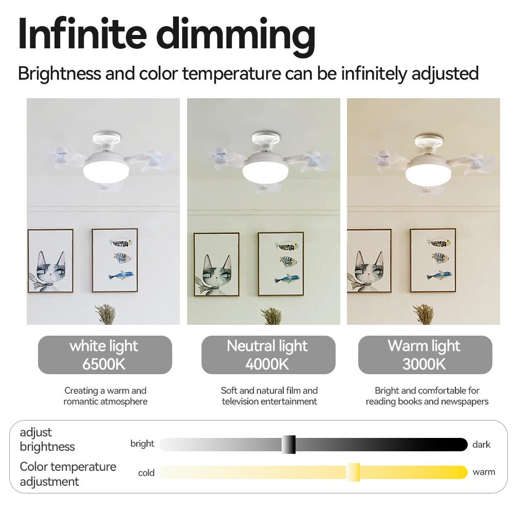 Modern E27 LED Ceiling Fan Light Remote Control Foldable Multi Head Invisible Fan Lamp 3 Speed Dimmable Low Noise Indoor