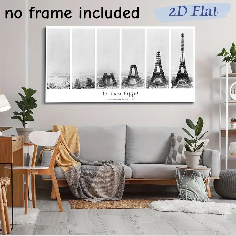 

1 piece of Eiffel Tower construction process decoration hanging painting 1888-1889 historical photos canvas painting living room (as the picture,50x100cm No Frame)