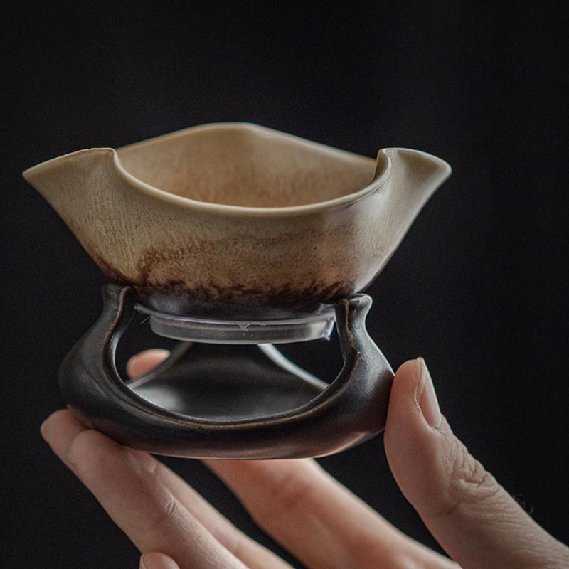 Tyrkysově zelená glazura Sítko na čaj Sada Japonské keramické sítko na čaj Hrubá keramika Oddělovač čaje Filtrační síťka Čajové příslušenství Sada trychtýře