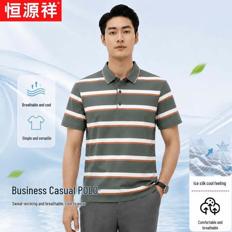 Men s Striped Polo T-Shirt L