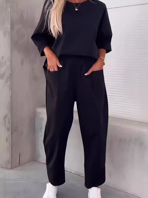 2024 European and American Casual Fashion Solid Color Women's Two-Piece Sports Set