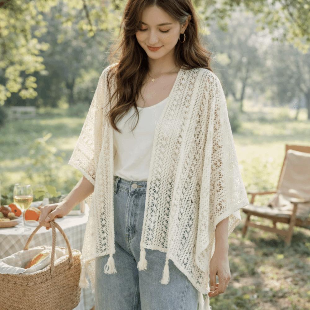 New Tassel Hollowed-out Knitwear Bohemian Ethnic Style Ladies' Crochet Shawl Sunscreen Beach Wear Women Cape Spring Autumn