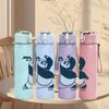 1PC Panda Bear Cartoon Minimalist Print 750ml colorful plastic sports water bottle leakproof pop up lid with straw for outdoor work home use