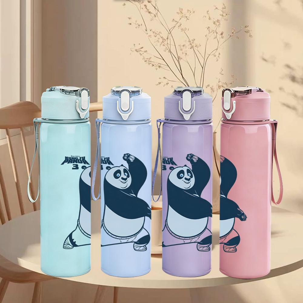 1PC Panda Bear Cartoon Minimalist Print 750ml colorful plastic sports water bottle leakproof pop up lid with straw for outdoor work home use