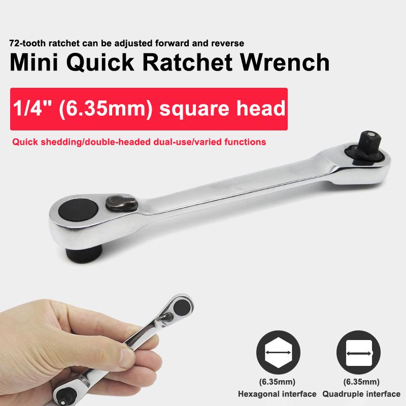 Mini Double Headed Ratchet Wrench 1/4 Inch Drive Socket Screwdriver Bit Driver Quick Release Ratchet Wrench Hand Tools