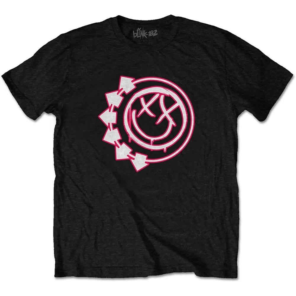 Blink 182 100% Cotton T-shirt Mens Tees Top Six Arrow Smile Band Logo new Official Mens Black 4XL