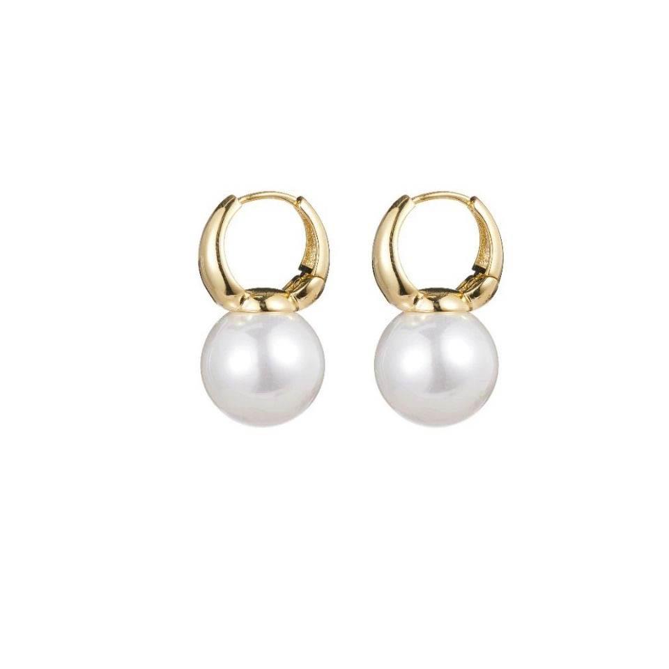 New Cute Pearl Studs Hoop Earrings for Women Gold Eardrop Minimalist Tiny Huggies Hoops Wedding Fashion Jewelry