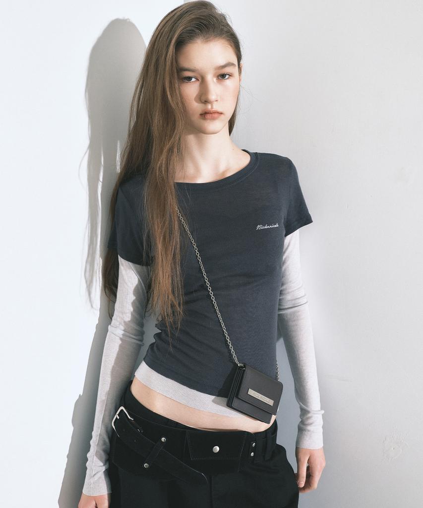 NICK&NICOLE Contrast Layered Top_Charcoal