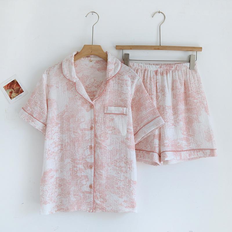 Damski letni zestaw piżamowy z czystej bawełny - Słodki, Przewiewny, Krótki rękaw i Szorty