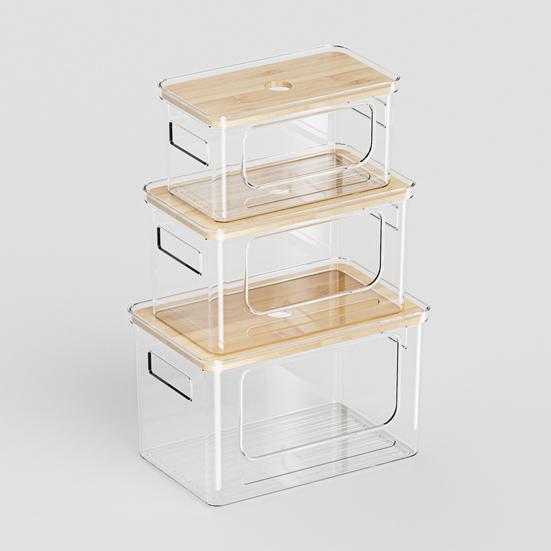 Dispenser per Sacchi della Spazzatura Portasacchi Impilabile con Coperchio in Bambù Organizzatore Trasparente in Plastica per Sacchi della Spazzatura per Cucina Lavanderia Dispensa Sotto il Lavello