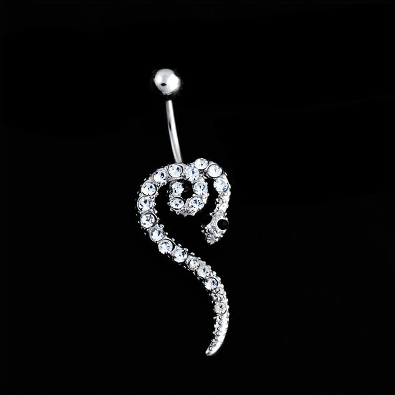 Women'S Belly Button Navel Ring Silver Snake Body Piercing Jewelry