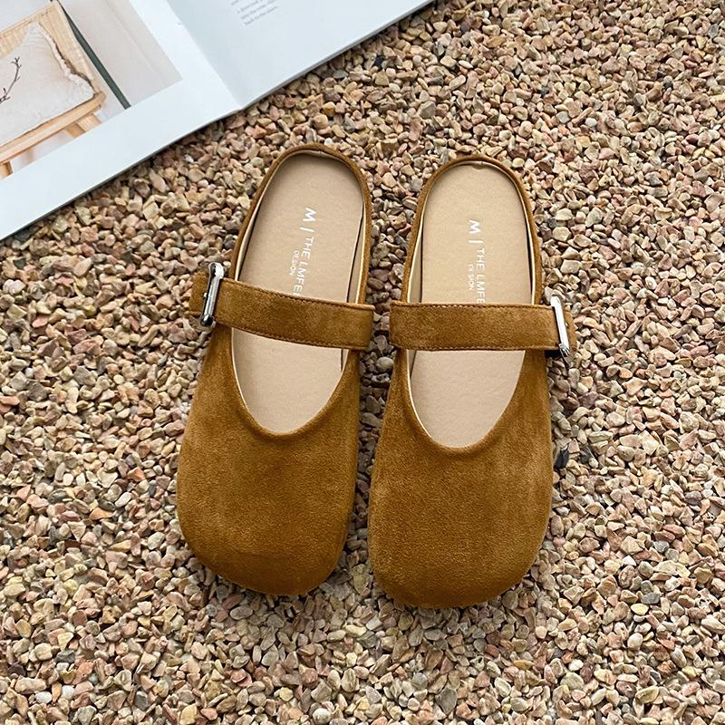 Fairy Wind Bag Head Half Slippers Female Outer Wear 2025 Summer New Flat Bottom French Square Head Lazy Muller Slippers Female