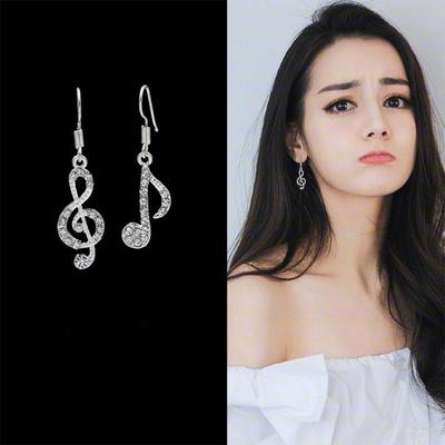 2023 Korean Star Style Geometric Diamond Asymmetrical Music Note Earrings for Women