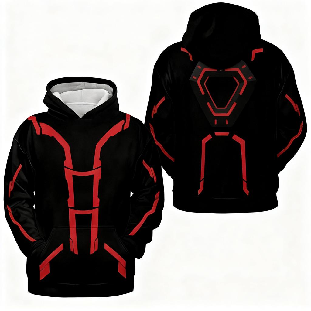 TRON Light Cycle Themed Men's Hoodie, Red Blue White Three-Color Circuit Graphic, Fashion Jacket for Autumn Winter
