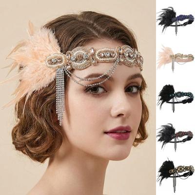Krystal Gatsby Stil Fjer Hårbånd Vintage Maskerade Hårpynt 1920'er Hårpynt Kvinder