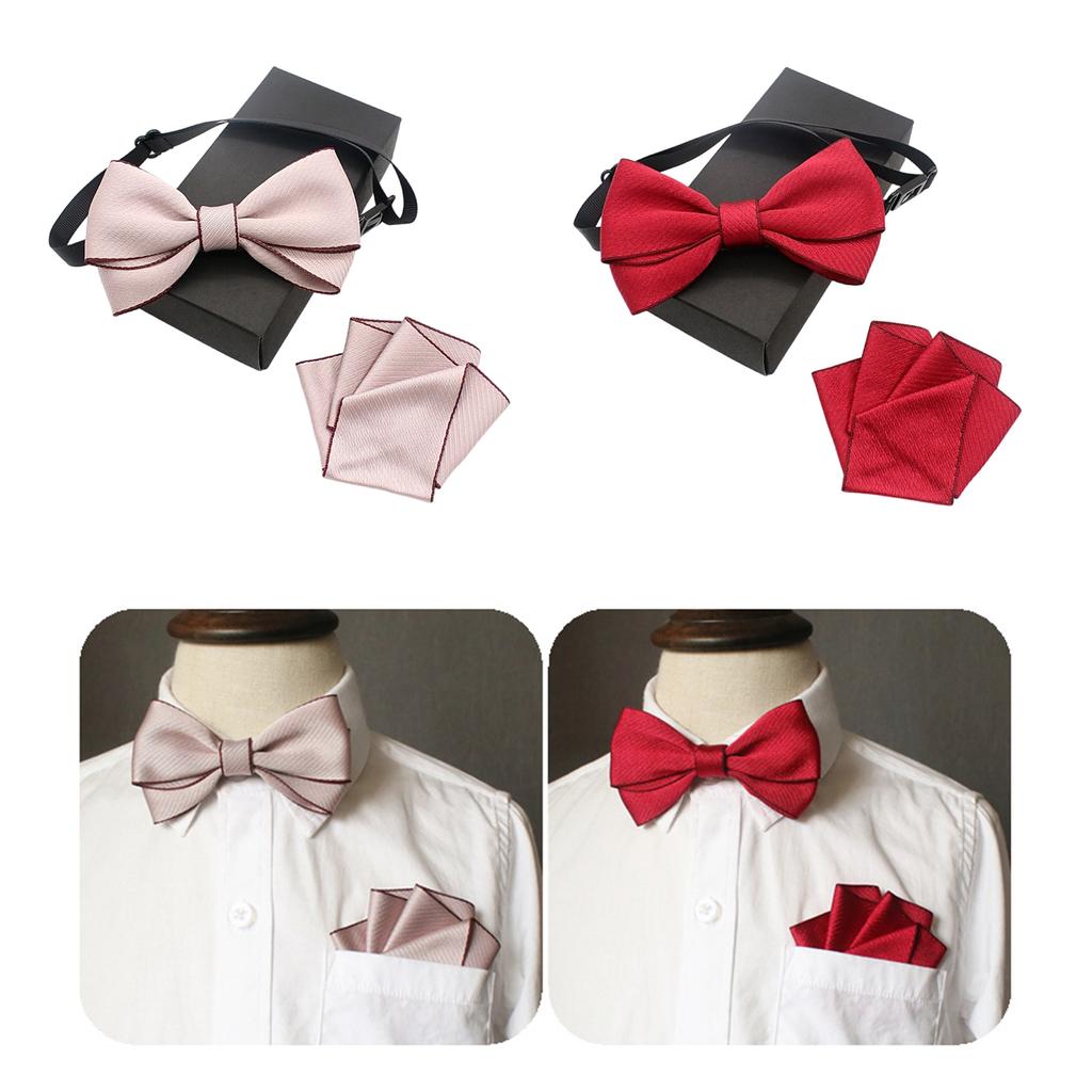 Kids Classical Adjustable Pre Tied Bowtie and Pocket Square Handkerchief Set for Boys and Girls Wedding School Ceremony