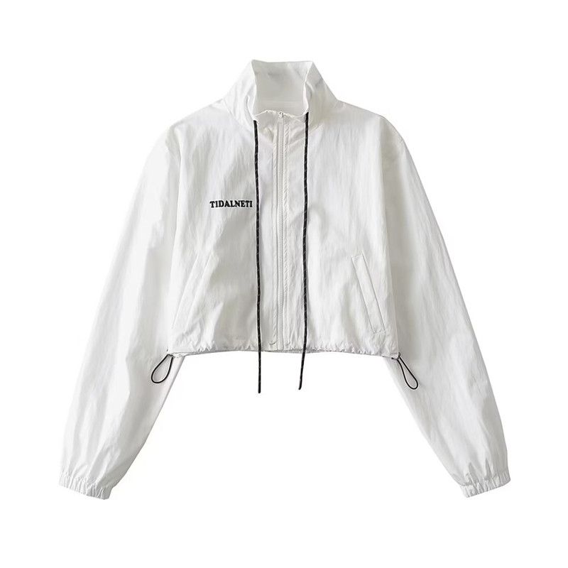 

Ваша европейская и американская женская одежда Свободная однотонная куртка на молнии с принтом White M