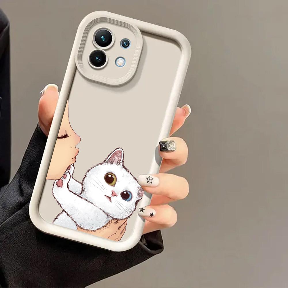 Phone Case For Xiaomi 14T 14 13T Pro 12 13 11 Lite POCO F3 F5 X3 X5 X6 M5s M6 Pro Soft Cover Cute Lovely Cat Kiss Refuse to kiss