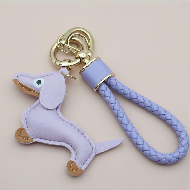 Adorable Sausage Dog Car Keychain PU Leather Cartoon Pendant Unique Puppy Lover Gift