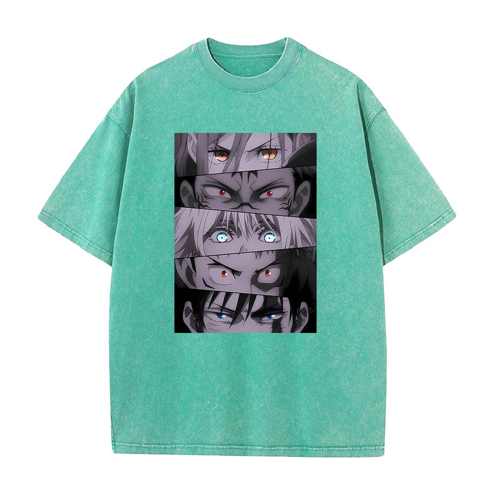 Anime Jujutsu Kaisen Gojo Satoru Itadori Yuji Fushiguro Megumi Print Washed T-shirt Men Women Washed Cotton Tshirts Harajuku Tee