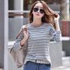 Korean Style Striped Long Sleeve T-shirt for Women - 95% Cotton, Round Neck, Autumn/Winter Collection