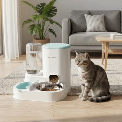 Separate Design Pet Integrated Feeder Anti Spill Detachable 2 In 1 Cat Food Dispenser with Stainless Steel Bowl Large Capacity