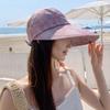 Beach Hat Large Brim Full Face Sun Protection Breathable Semi-Hollow Design Ties Foldable Hat Summer UV Blocking Ponytail