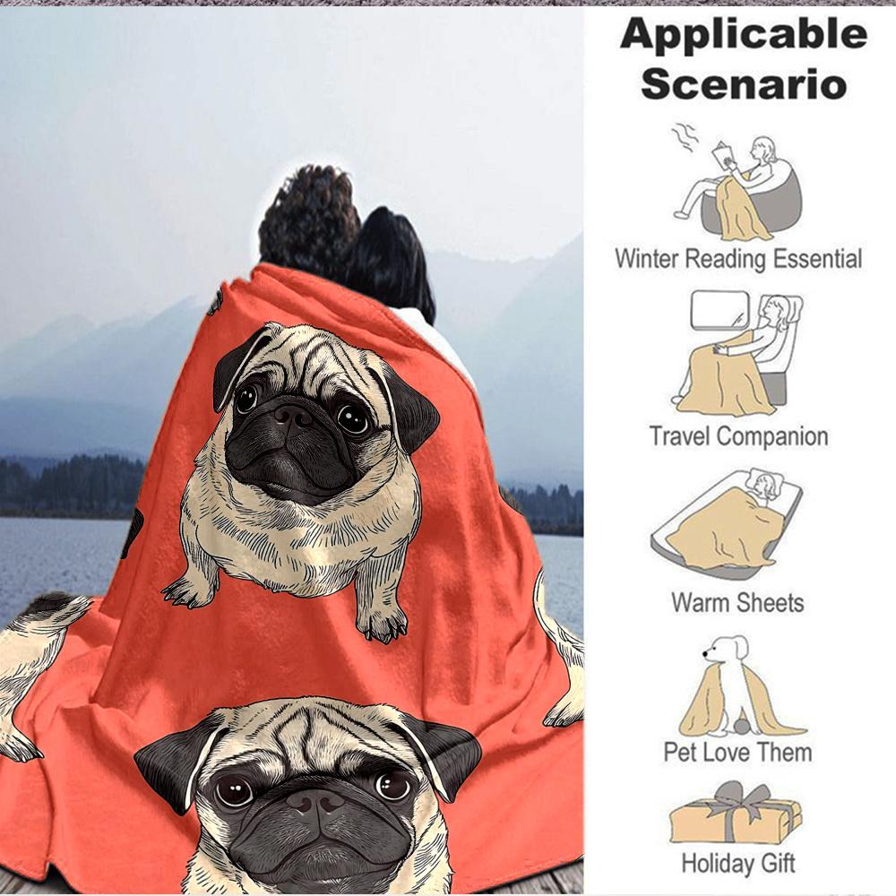 1pc Pug Blanket Warm, Cozy, And Soft, Suitable for Sofas, Beds, Cars, And Office Use.Perfect for Camping And Travel, Making It a Great Gift for Any Se