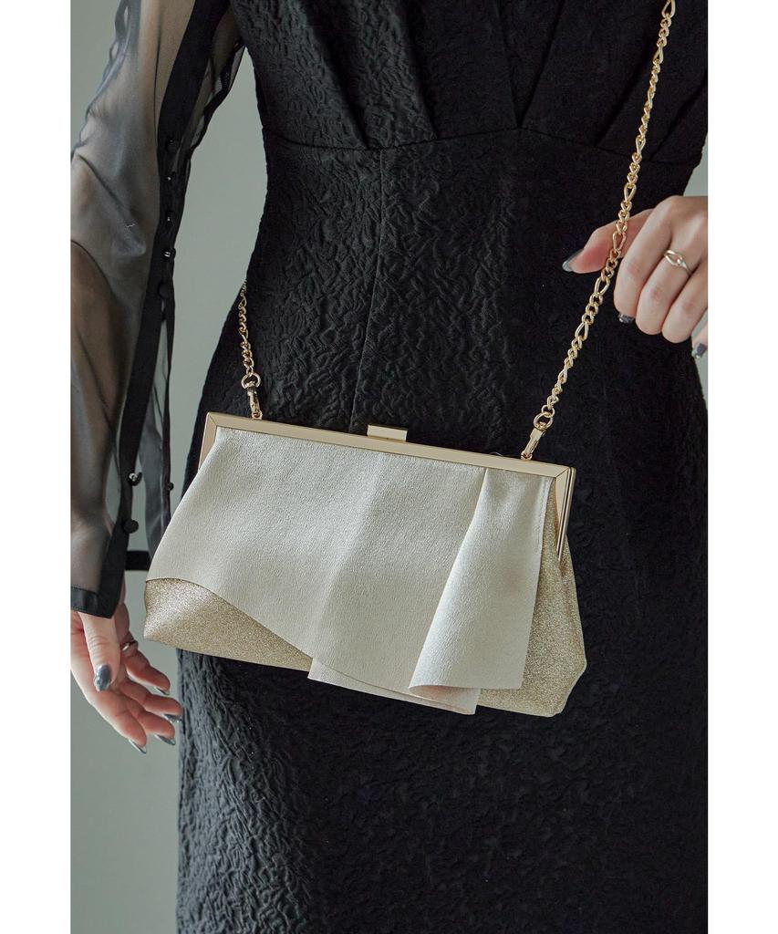 Shiny Tuck Clutch Party Satin F [niana] Bag, Bag, Lamé Handbag, Beige,