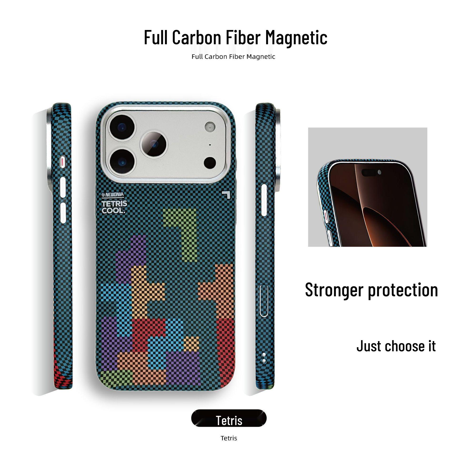 

Compatible Apple 17 Pro Max Tetris Carbon Fiber Textured Magnetic Skin iPhone Case 14 Pro Max зелёный